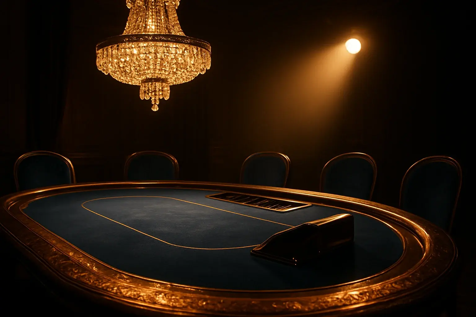 Hyperrealistic premium live baccarat studio in the Philippines with blue felt table