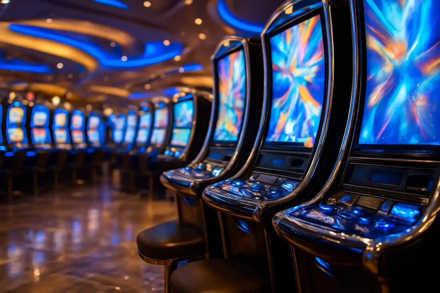 Premium Philippine casino slots floor at night inside Manila resort